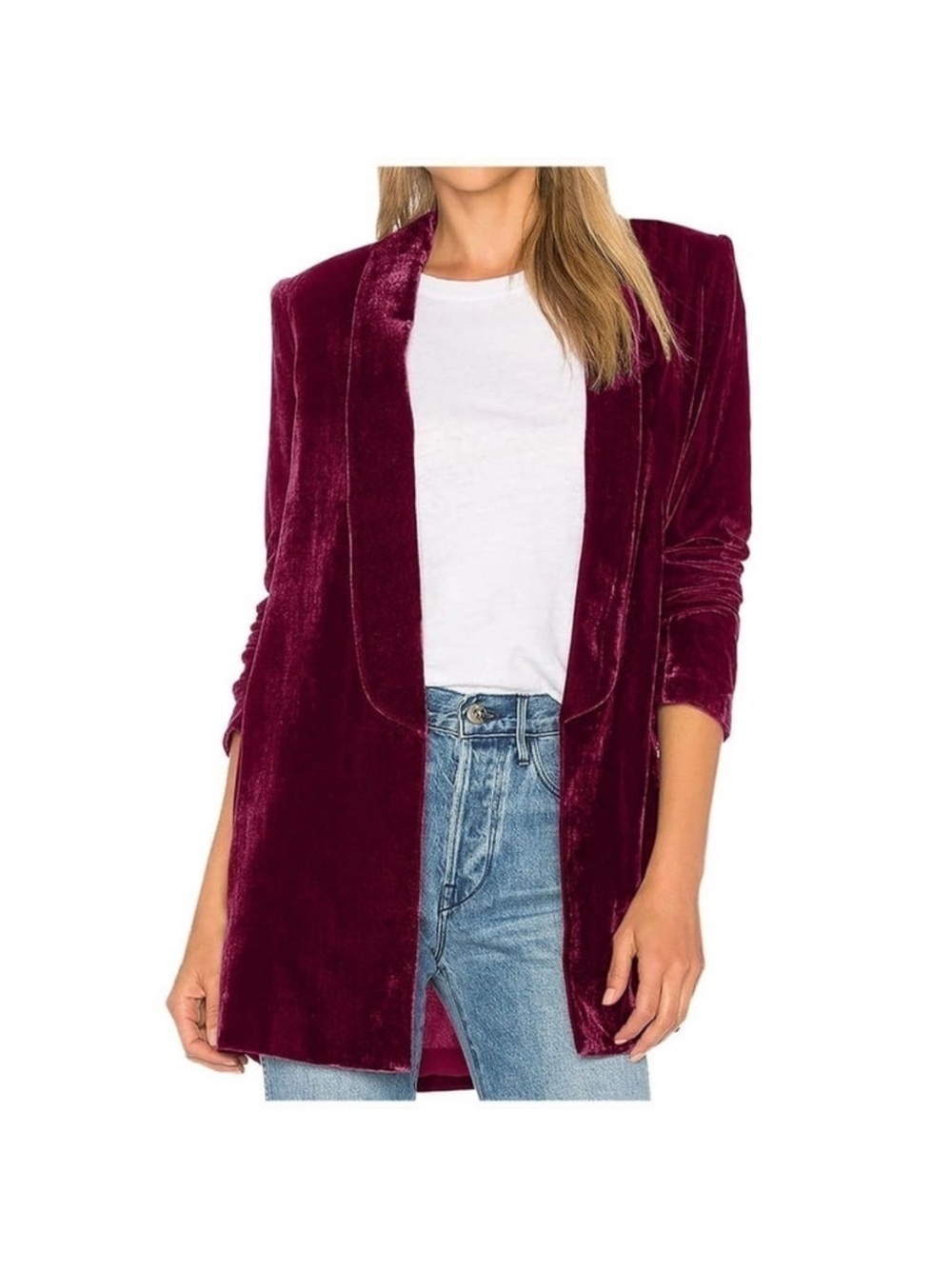 Futurino Burgundy Velvet Open Front Jacket. Large. NWT.